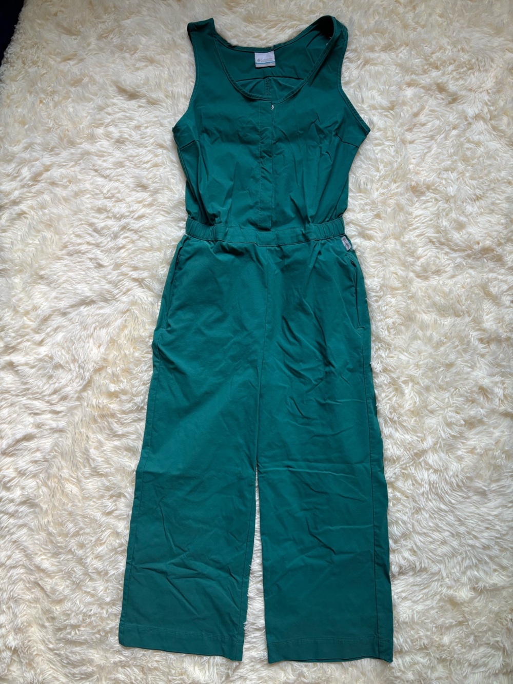 Columbia Sleeveless Jumpsuit Wide Leg Teal Green Snap Front Women’s S